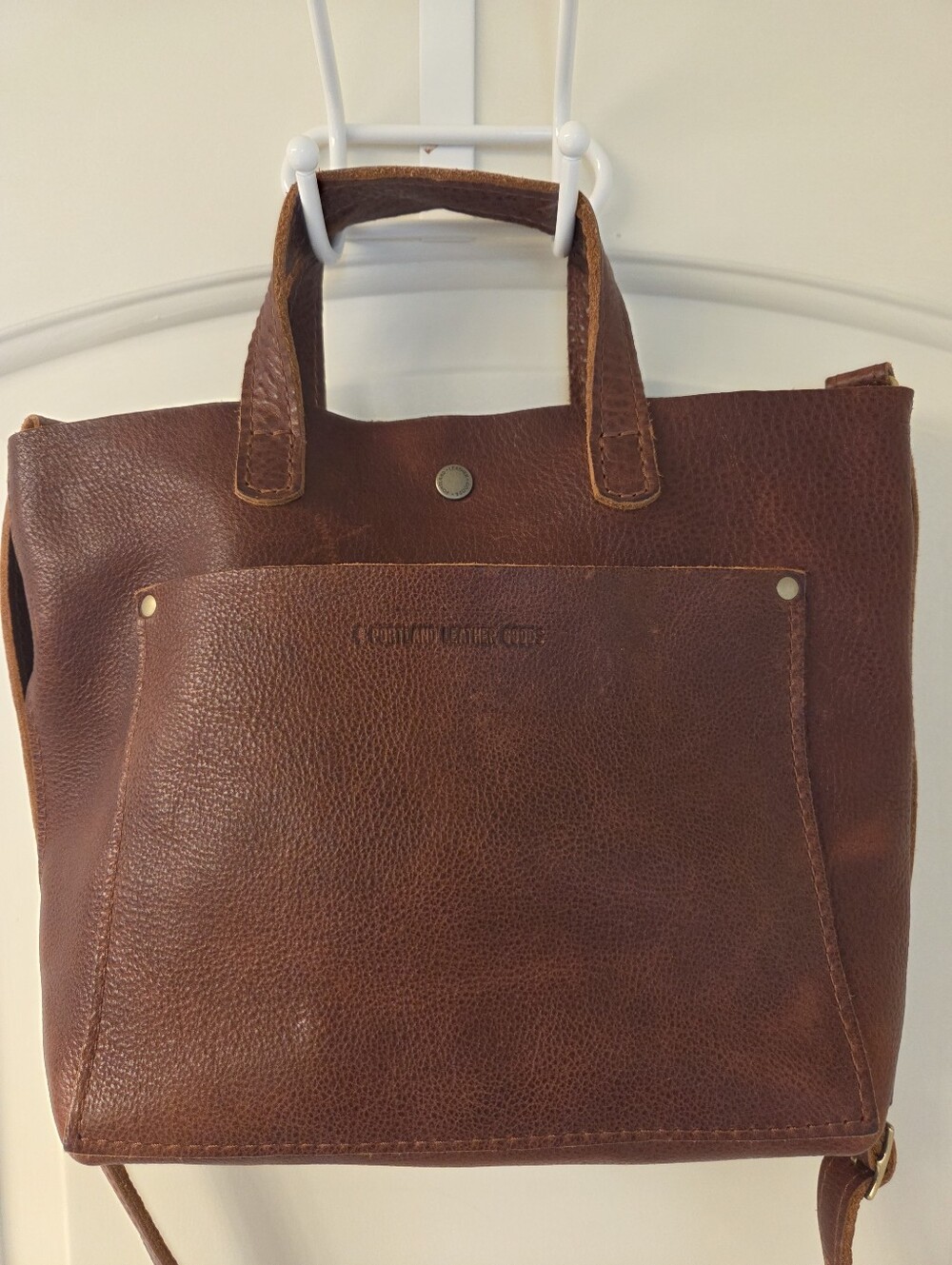 Portland Leather Mini Crossbody Tote In Nutmeg Pebbled Leather